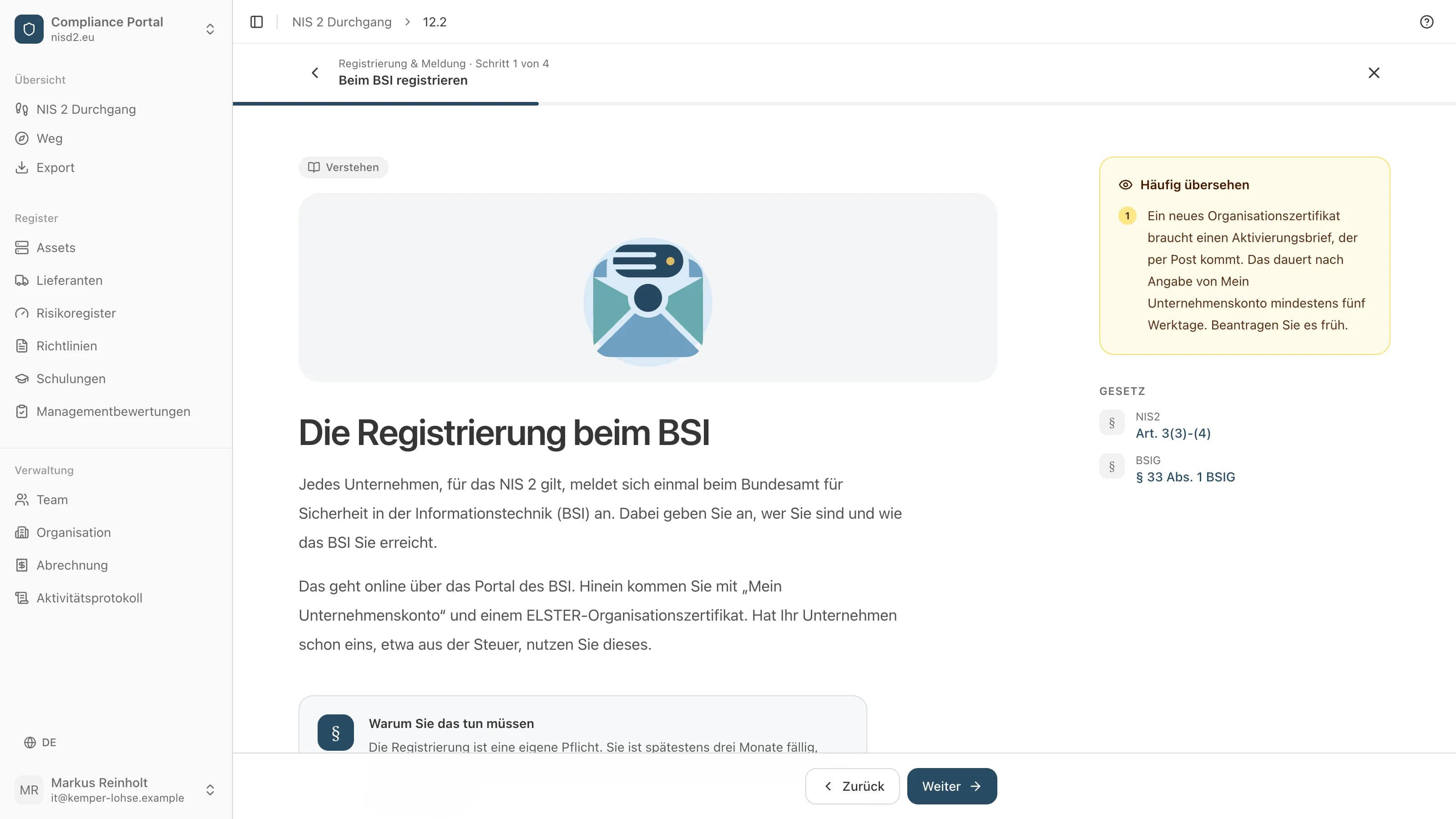 Ein Schritt im Durchgang: die Registrierung beim BSI, in einfachen Worten erklärt